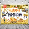 (200x150cm) Painel de Fundo Festa de Aniversário Escavadora e Trator HD - Amarelo