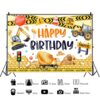 (200x150cm) Painel de Fundo Festa de Aniversário Escavadora e Trator HD - Amarelo