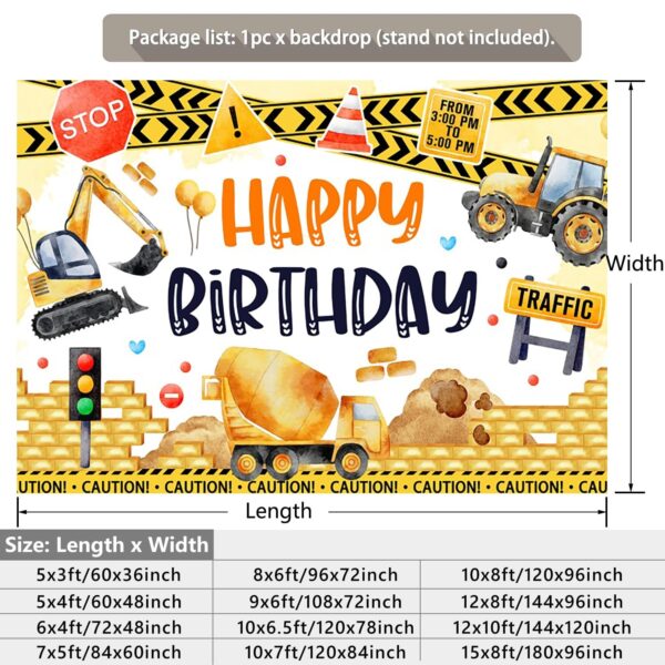 (200x150cm) Painel de Fundo Festa de Aniversário Escavadora e Trator HD - Amarelo