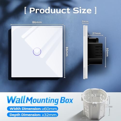 D226X3067_1775497361160_0 (Pack 6) Interruptor Tátil de Parede Inteligente 1 Via Vidro Temperado sem Cabo Neutro BSEED - Branco