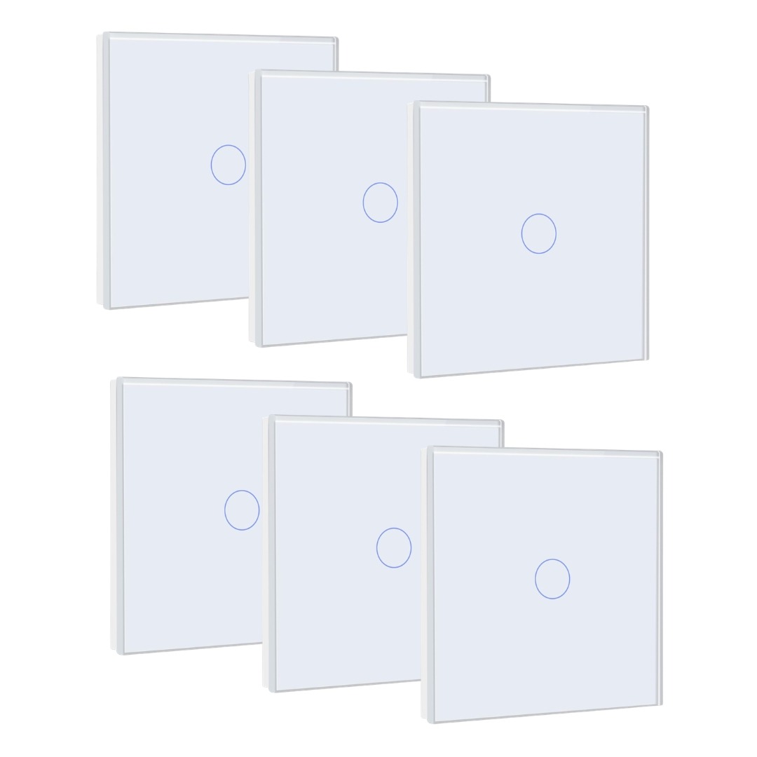 (Pack 6) Interruptor Tátil de Parede Inteligente 1 Via Vidro Temperado sem Cabo Neutro BSEED - Branco