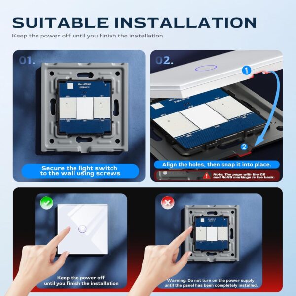 D226X3067_1775497404407_1 (Pack 6) Interruptor Tátil de Parede Inteligente 1 Via Vidro Temperado sem Cabo Neutro BSEED - Branco