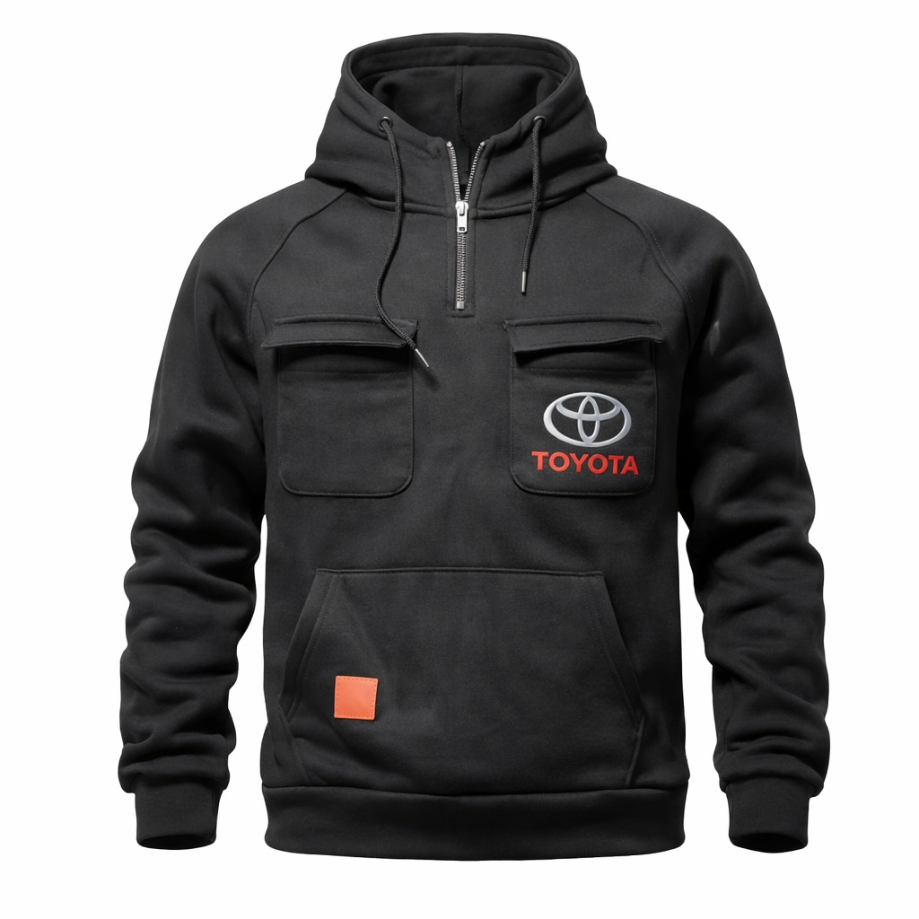 (L) Camisola com Capuz Toyota Preta Half-Zip com Bolsos Frontais