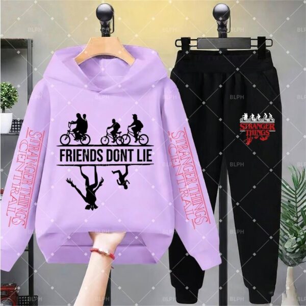 (160 cm) Conjunto de Fato de Treino Infantil com Capuz Stranger Things Desenho Animado
