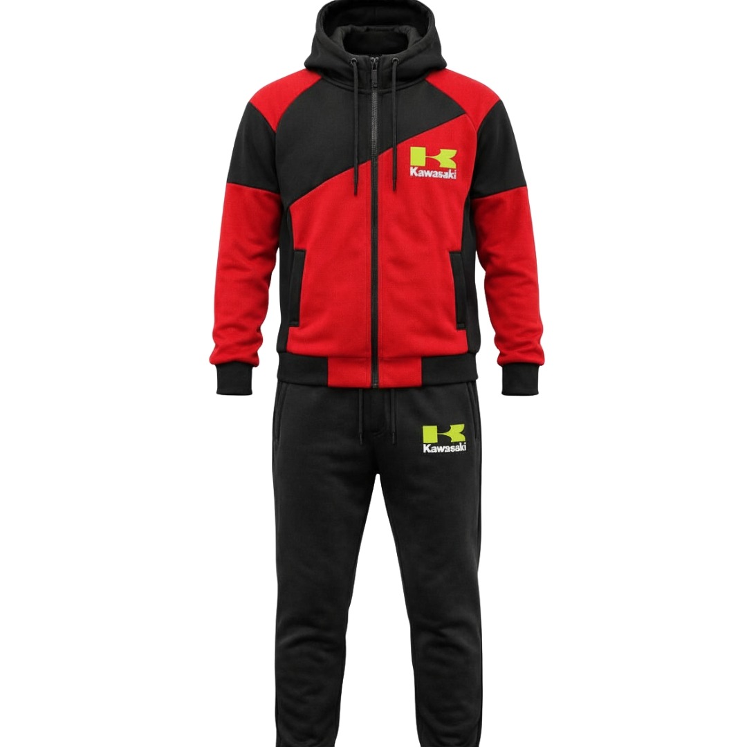 (L) Conjunto Kawasaki Casaco de Capuz Zip-Up + Calças de Treino