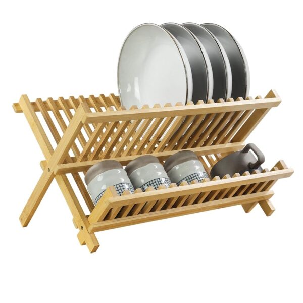 D226X3120_1775580671334_0 Escorredor de Loiça Dobrável em Bambu 40 x22 cm com 2 Níveis para Pratos e Copos