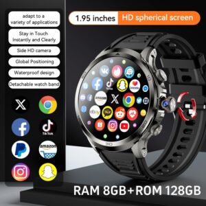 (1.95") Smartwatch H19 8GB+128GB Android 4G Câmara Rotativa GPS 1900mAh - Preto