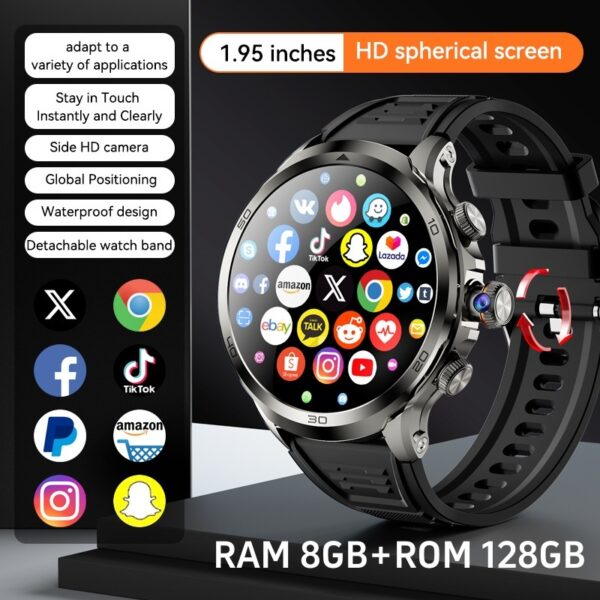 (1.95") Smartwatch H19 8GB+128GB Android 4G Câmara Rotativa GPS 1900mAh - Preto