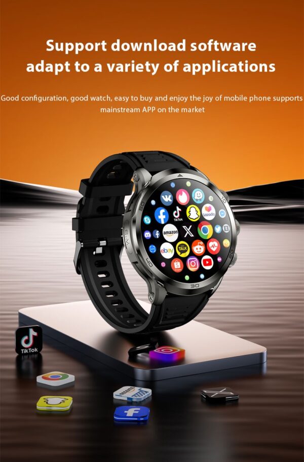 (1.95") Smartwatch H19 8GB+128GB Android 4G Câmara Rotativa GPS 1900mAh - Preto