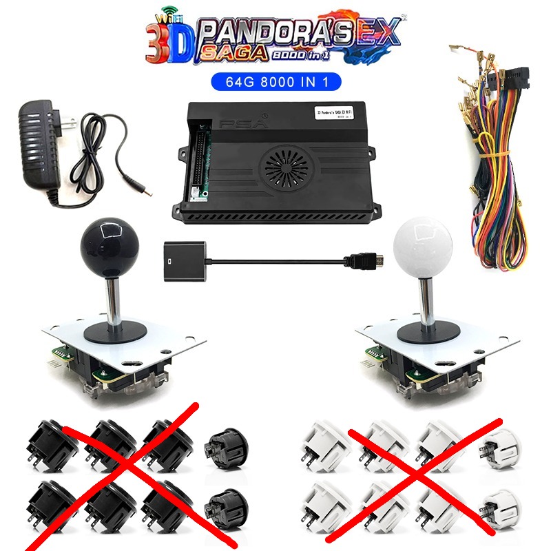 Kit Consola Arcade Pandora's Saga 8000 em 1 Joysticks Sanwa DIY - Preto/Branco