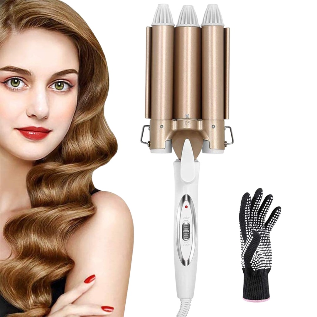 Modelador de Cabelo 3 Barris Cerâmica Turmalina Aquecimento Rápido Ecrã LCD 22mm