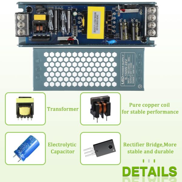 Fonte de Alimentação 24V 150W 6.25A para Fitas LED e Iluminação - Cinza
