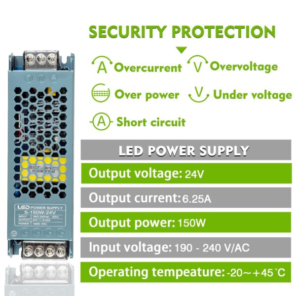 Fonte de Alimentação 24V 150W 6.25A para Fitas LED e Iluminação - Cinza