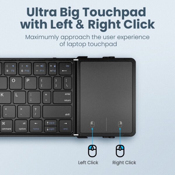 Teclado Sem Fios Dobrável Touchpad Bluetooth Recarregável para iPad e Tablet
