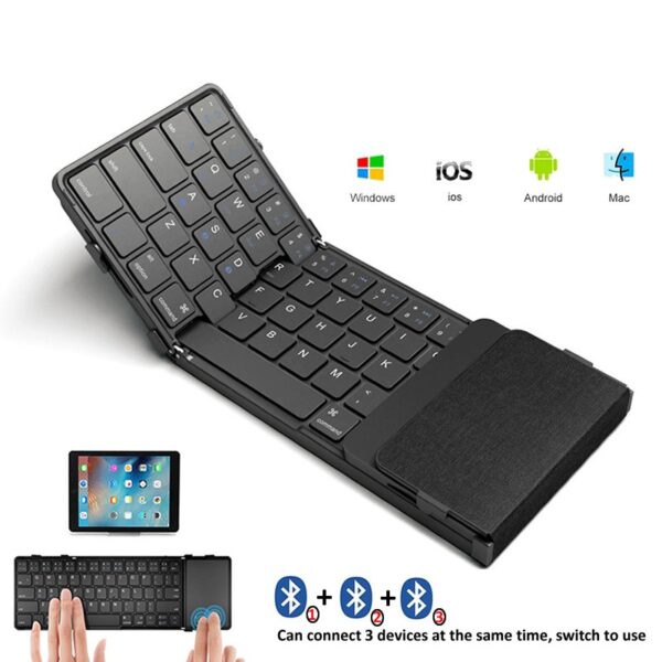 Teclado Sem Fios Dobrável Touchpad Bluetooth Recarregável para iPad e Tablet
