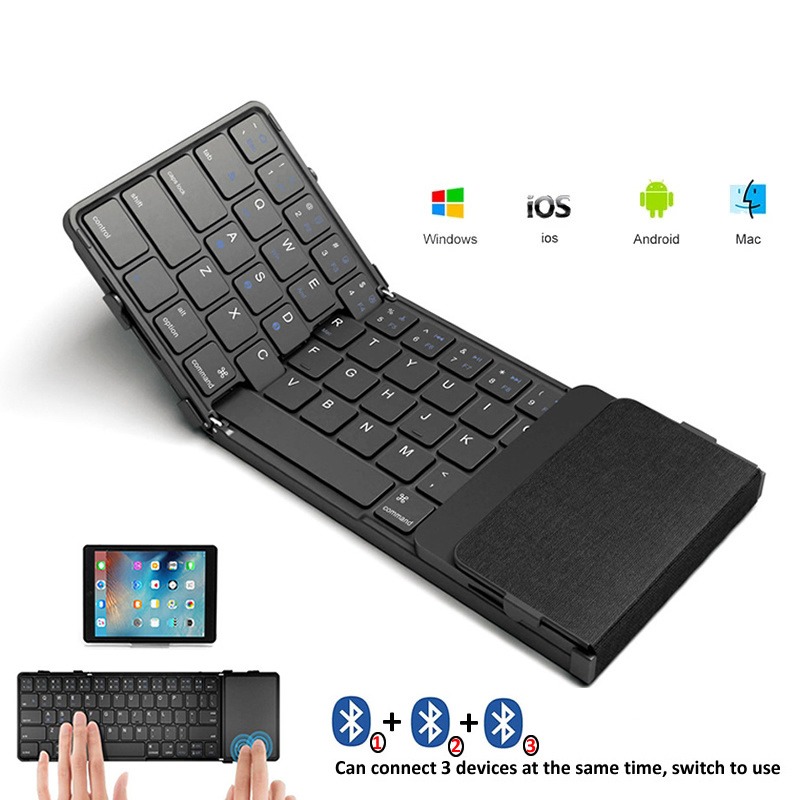 Teclado Sem Fios Dobrável Touchpad Bluetooth Recarregável para iPad e Tablet