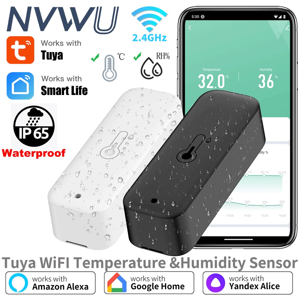 Sensor de Temperatura e Humidade Inteligente Wi-Fi IP65 Tuya Smart Life - Branco 1 unidade