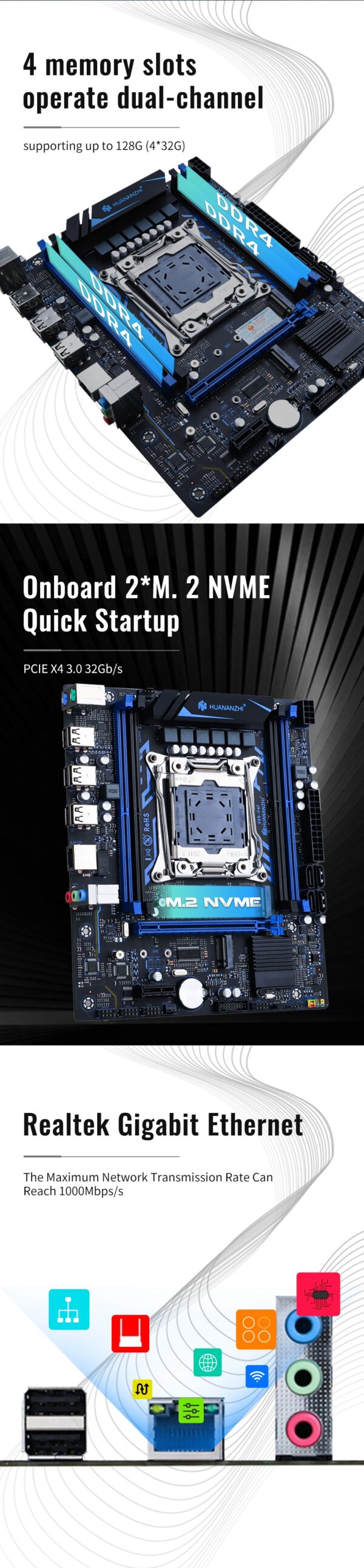 Motherboard HUANANZHI X99-P4F Intel Xeon E5 2650 V4 DDR4 LGA 2011-3 - Preto