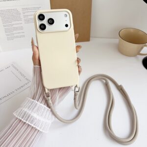 Capa Anti-Choque com Cordão Crossbody iPhone 17 Pro Max Silicone Macio - Branco