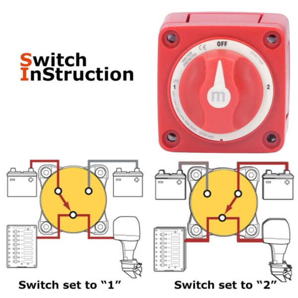 Interruptor Seletor de Bateria Greluma 300A 12V-48V para Autocaravanas e Barcos 3 Posições - Preto