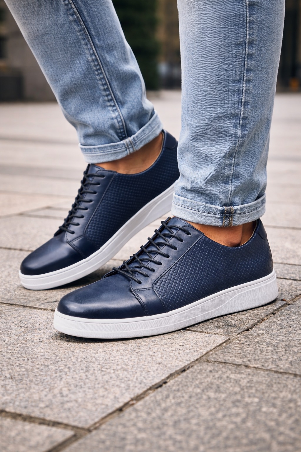 (41) Sapatos Derby Masculinos em Couro com Sola de Borracha - Azul