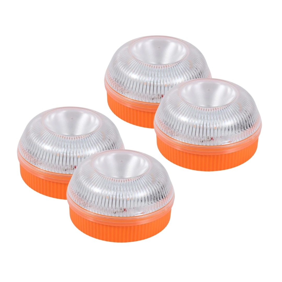4 Luzes de Emergência LED Magnética Duas Cores Estroboscópica de Segurança - Laranja/Branco