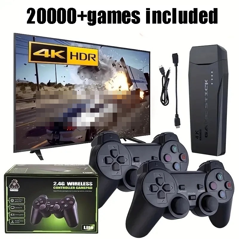 (64GB) Consola de Videojogos Retro M8 4K HD 20000 Jogos 2 Comandos Sem Fio - Preto