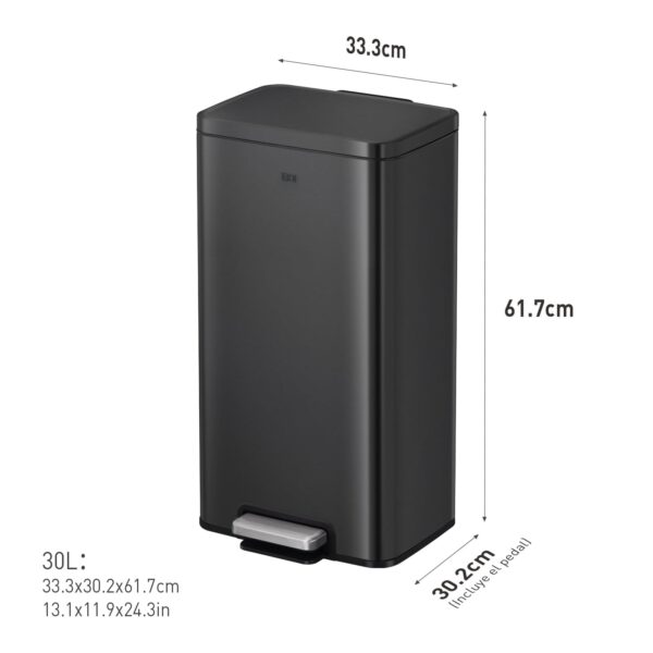 Caixote de Lixo EKO Madison 30 L com Pedal e Tampa de Fecho Suave Branco Inox Antidedadas