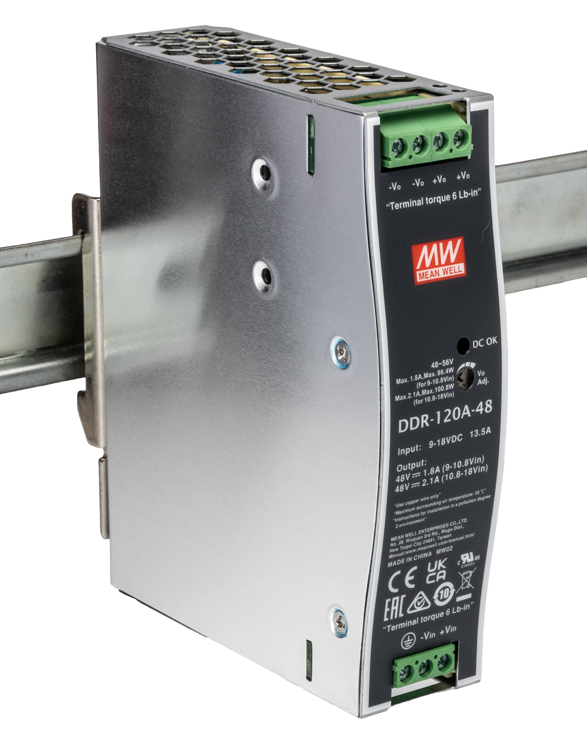 Conversor DC-DC para Calha DIN 48V 2.1A 100.8W Mean Well DDR-120A-48