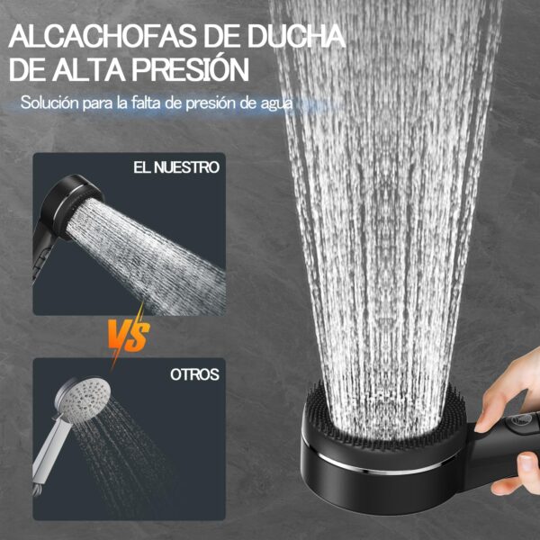 Ducha de Alta Pressão com Filtro e Suporte 4 Modos Botão ON/OFF Ideal para Águas Duras Negro