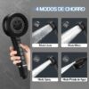 Ducha de Alta Pressão com Filtro e Suporte 4 Modos Botão ON/OFF Ideal para Águas Duras Negro