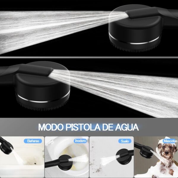 Ducha de Alta Pressão com Filtro e Suporte 4 Modos Botão ON/OFF Ideal para Águas Duras Negro