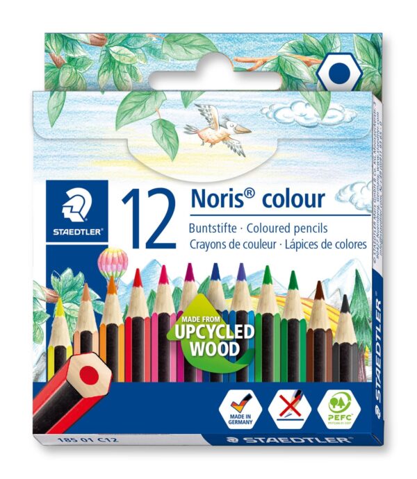 (12 Unid.) Lápis de Cor STAEDTLER Noris 185 Madeira Reciclada Curtos - Sortidos