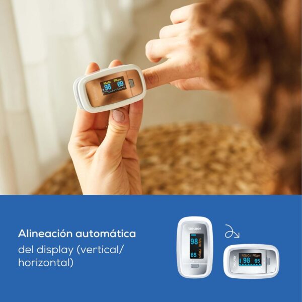 Oxímetro de Pulso Beurer PO 30 com Medição de SpO e Frequência Cardíaca Ecrã A Cores Branco