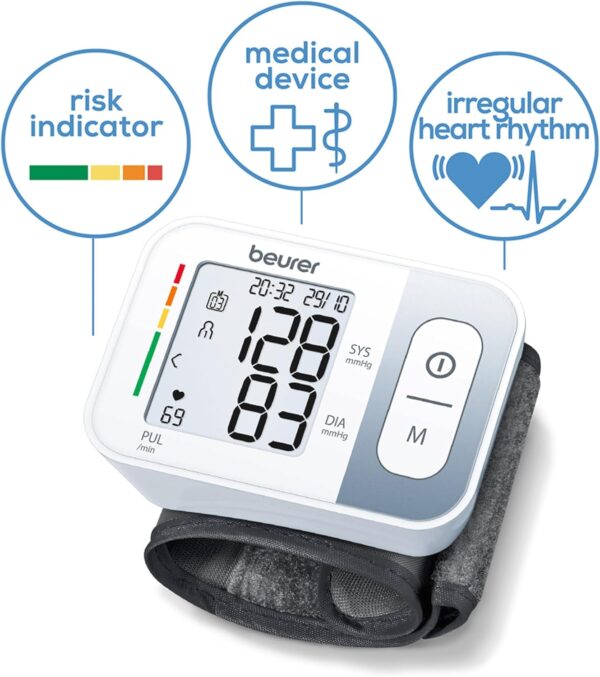 Monitor de Pressão Arterial de Pulso Beurer BC 28 com Classificação de Cor Dos Resultados