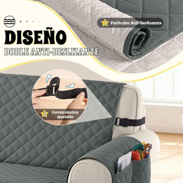Capa de Sofá 2 Lugares TAOCOCO Impermeável Antideslizante Acolchoada Cinza Escuro