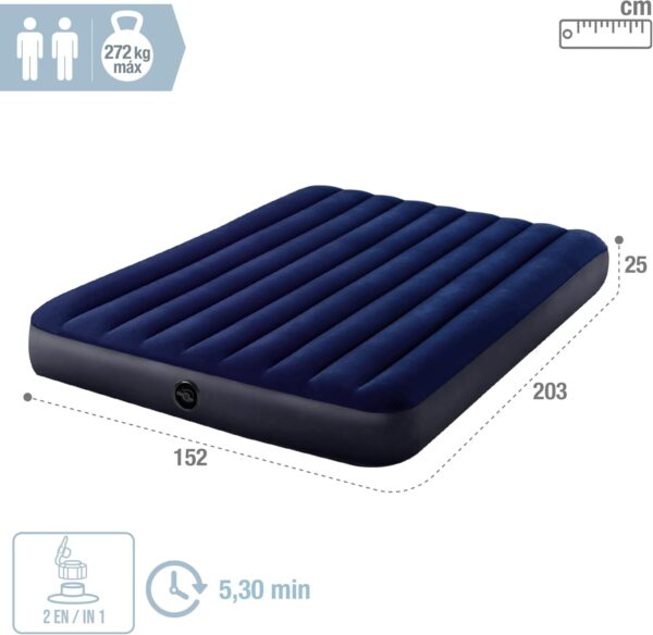(152x203cm) Colchão Insuflável INTEX Classic Downy 2 Almofadas e Bomba - Azul