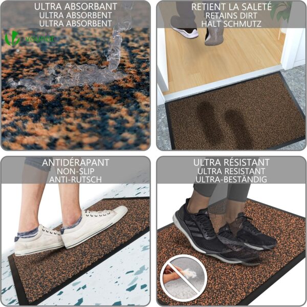 (40x60 cm)Jogo de 2 Tapetes de Entrada VOUNOT® Impermeáveis Antiderrapantes Laváveis Marrom-Preto