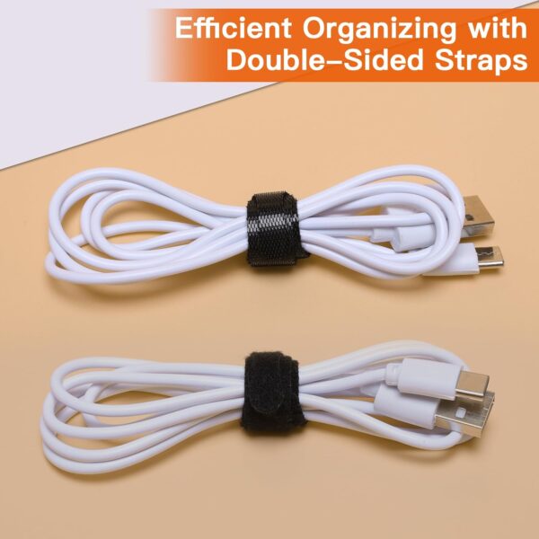 Conjunto de 120 Fitas Organizadoras de Cabos Zivacate com Gancho e Bucle - Preto