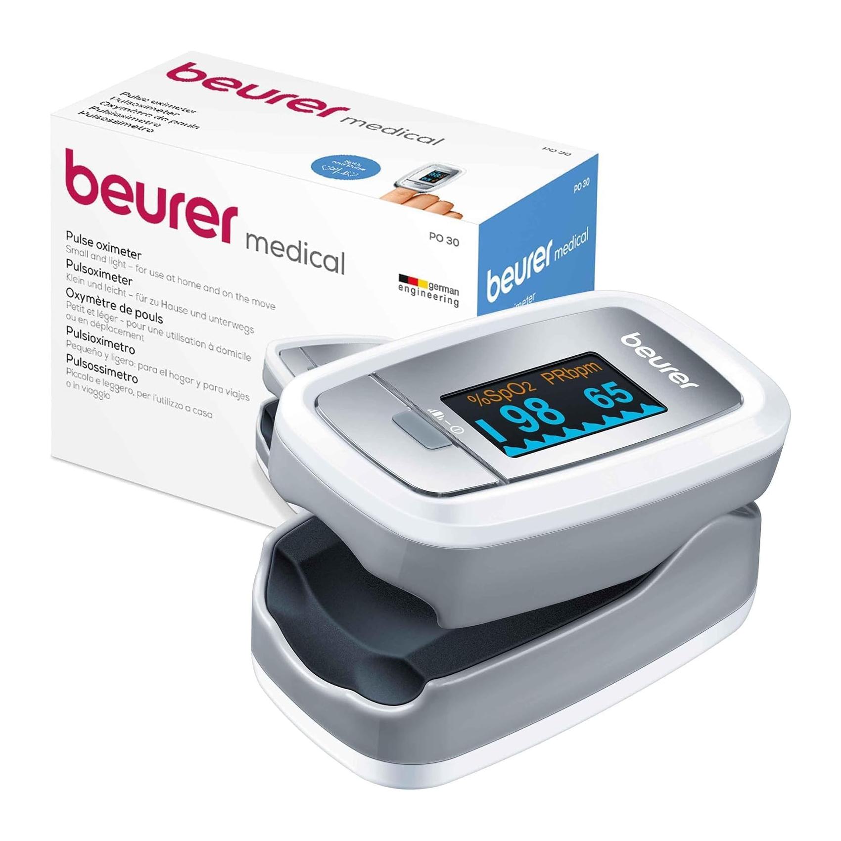 Oxímetro de Pulso Beurer PO 30 com Medição de SpO e Frequência Cardíaca Ecrã A Cores Branco