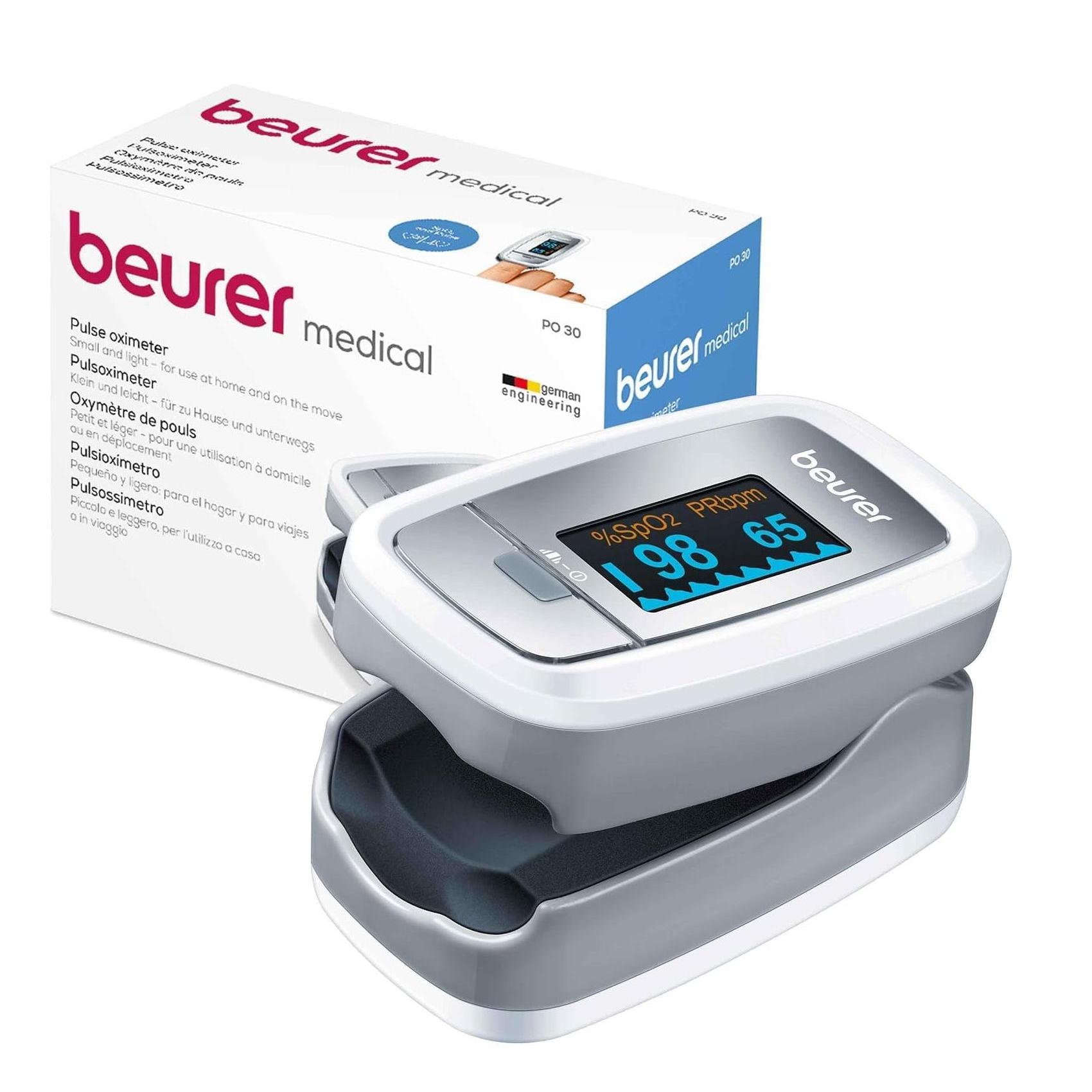 Oxímetro de Pulso Beurer PO 30 com Medição de SpO e Frequência Cardíaca Ecrã A Cores Branco
