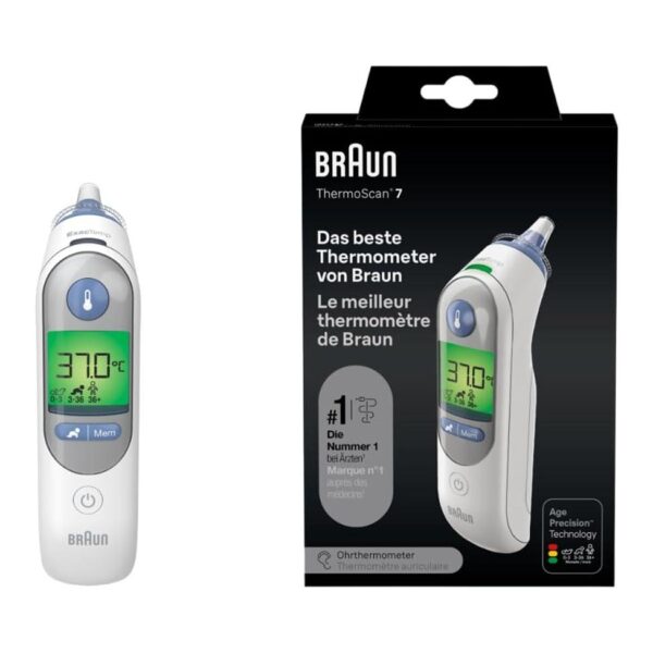 Termómetro de Ouvido Braun ThermoScan 7 para Bebé com Tecnologia Age Precision e Ecrã Digital