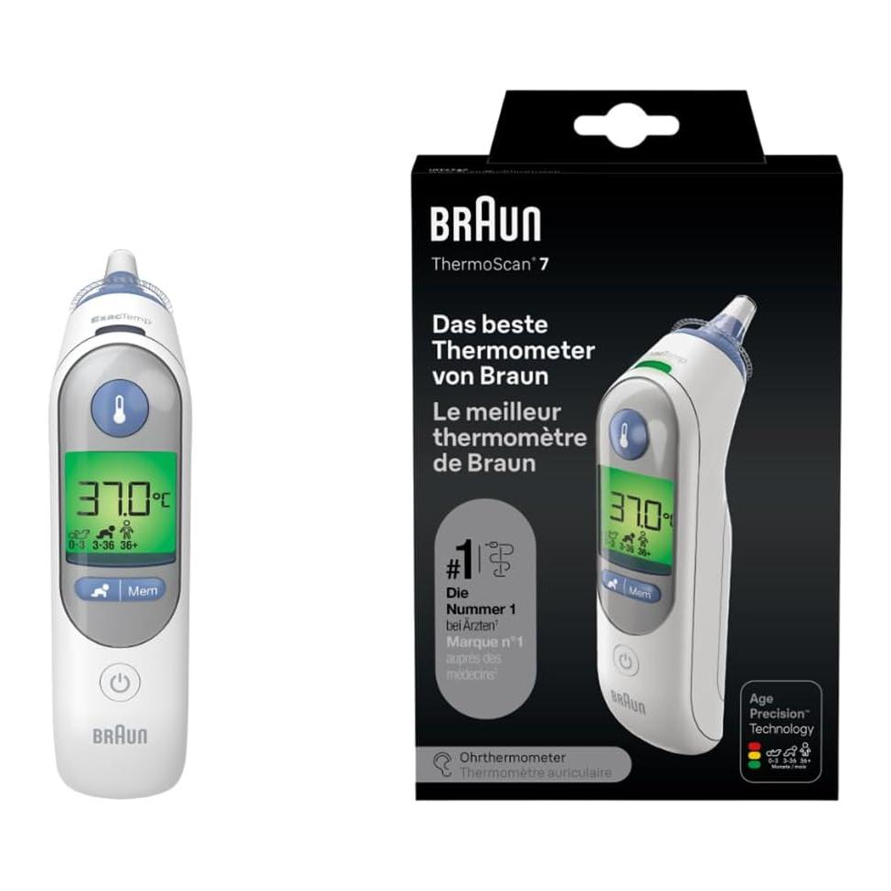 Termómetro de Ouvido Braun ThermoScan 7 para Bebé com Tecnologia Age Precision e Ecrã Digital