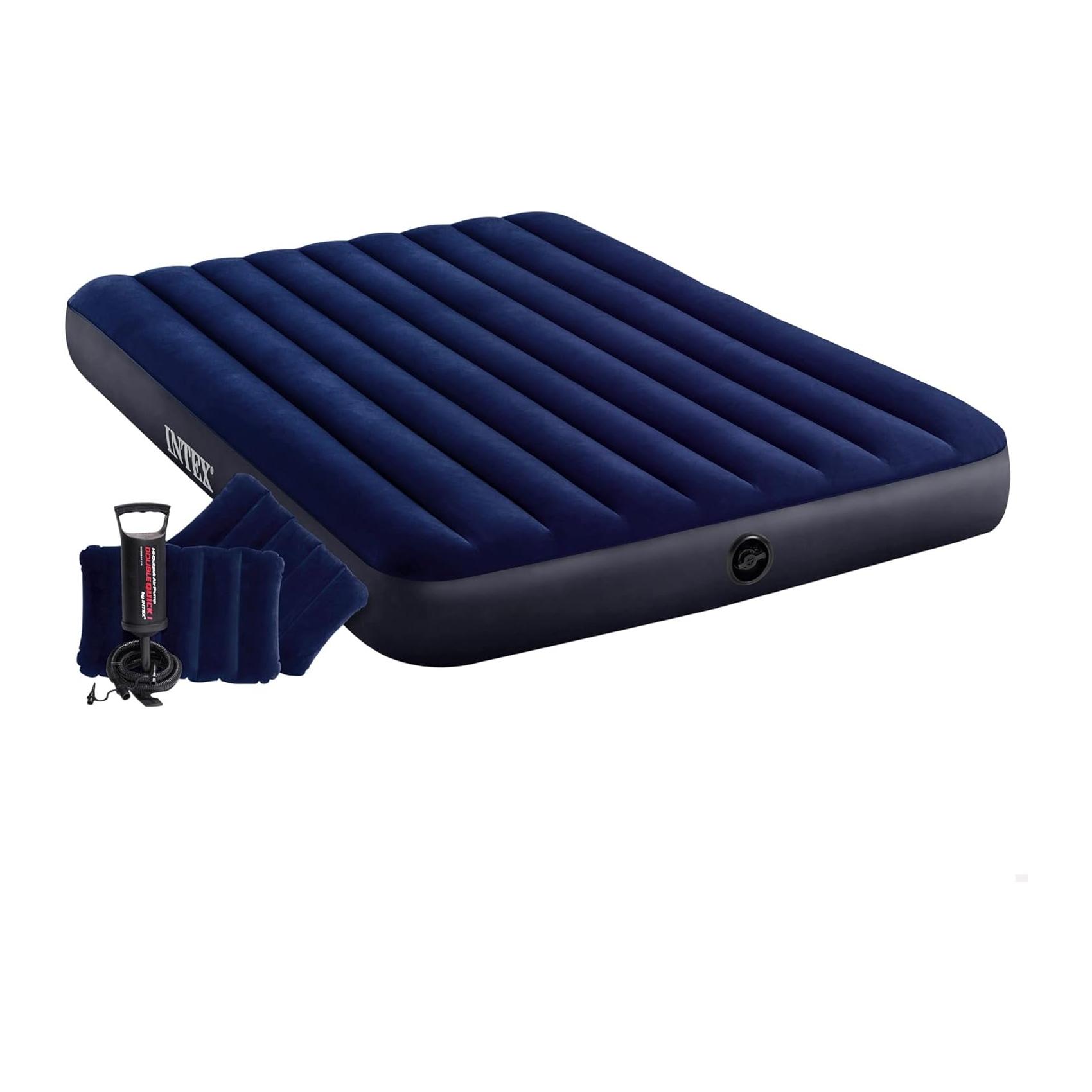 (152x203cm) Colchão Insuflável INTEX Classic Downy 2 Almofadas e Bomba - Azul