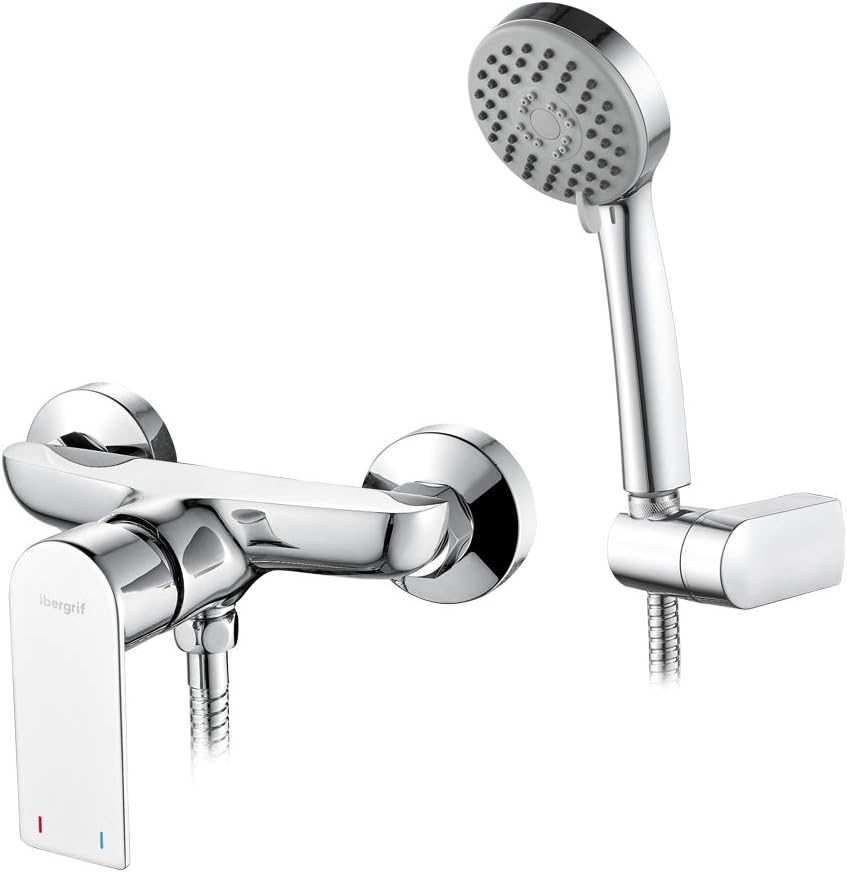 Kit de Misturadora de Chuveiro Monocomando Ibergrif M12002 Supreme com Chuveiro Suporte Mangueira Cromado