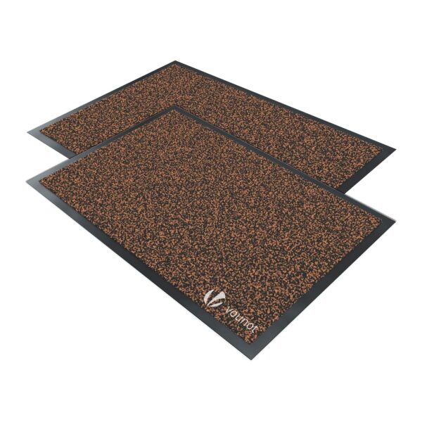 (40x60 cm)Jogo de 2 Tapetes de Entrada VOUNOT® Impermeáveis Antiderrapantes Laváveis Marrom-Preto