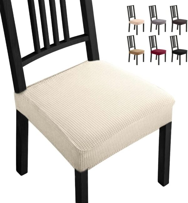 4 Capas Elásticas para Cadeiras de Jantar Design Jacquard Laváveis - Creme