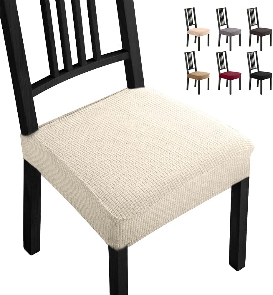 4 Capas Elásticas para Cadeiras de Jantar Design Jacquard Laváveis - Creme