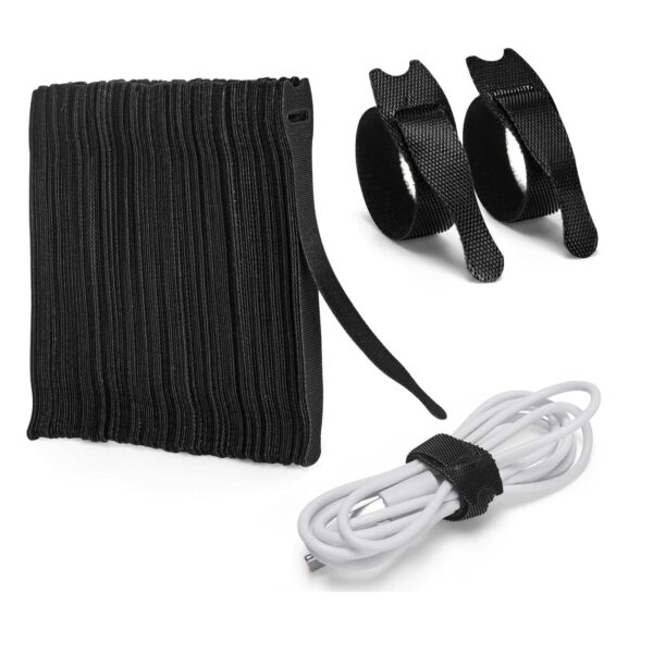 Conjunto de 120 Fitas Organizadoras de Cabos Zivacate com Gancho e Bucle - Preto