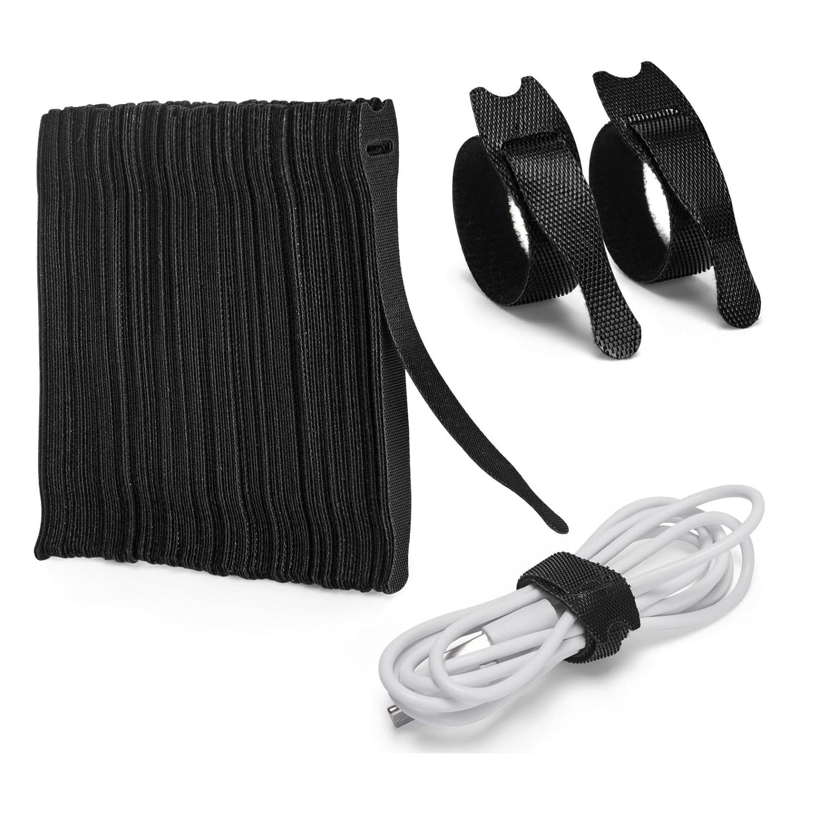 Conjunto de 120 Fitas Organizadoras de Cabos Zivacate com Gancho e Bucle - Preto